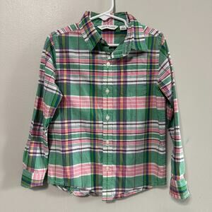 Janie and Jack Boys 5 Button Down Shirt Long Sleeve Pink Green Plaid Easter
